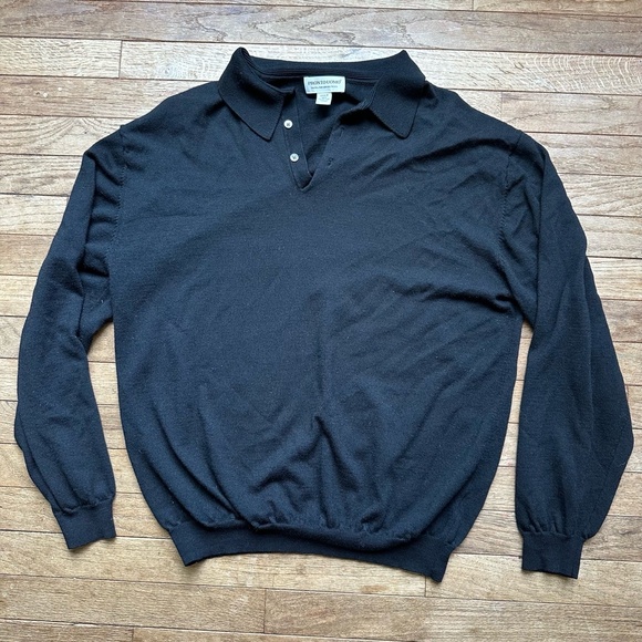 Pronto Uomo Sweater 2XL Tall Black Polo Extra Fine Merino Wool Classic Preppy - Picture 1 of 6